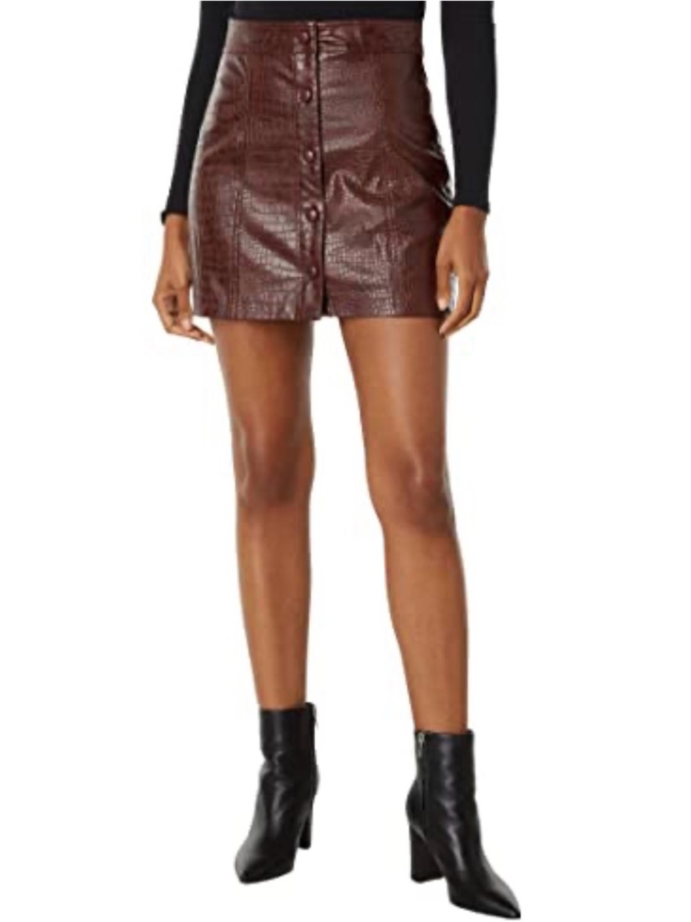 Blank NYC Faux Croc Button-Front Mini Skirt - Dark Brown